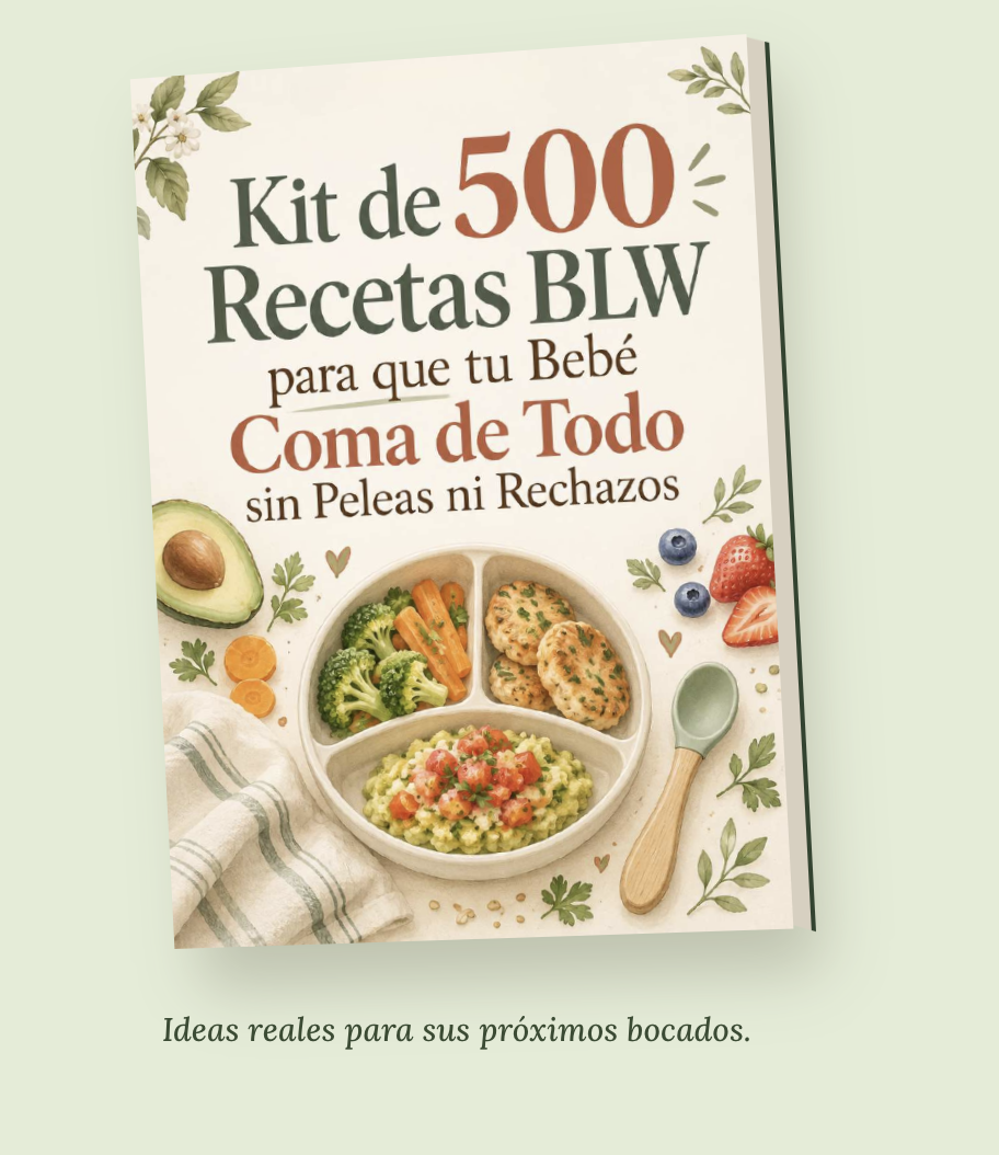 Kit de 500 Recetas BLW para que tu Bebé Coma de Todo sin Peleas ni Rechazos: portada original con ilustraciones de platos