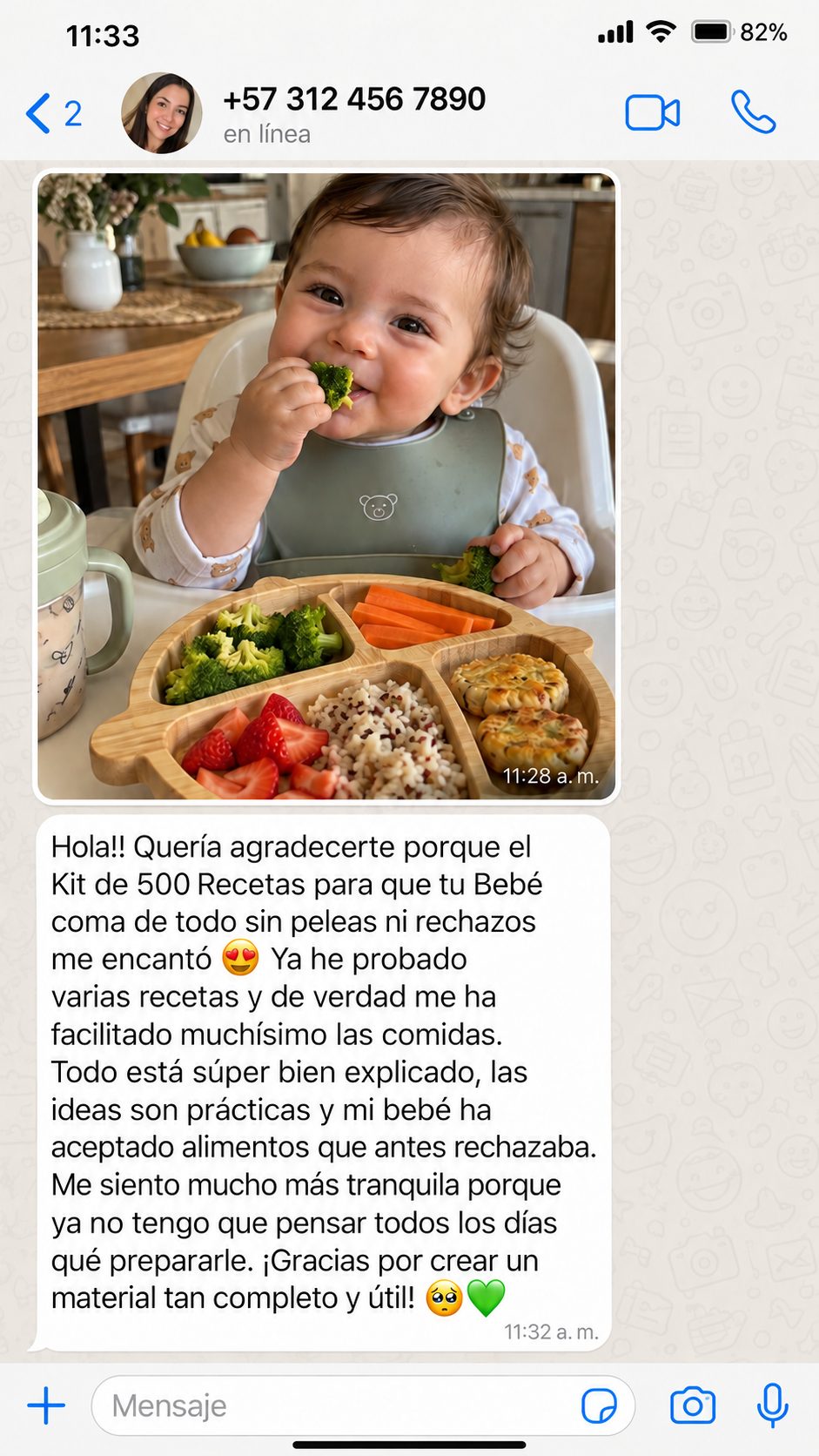 Captura de un mensaje real de una compradora del kit (1 de 4)
