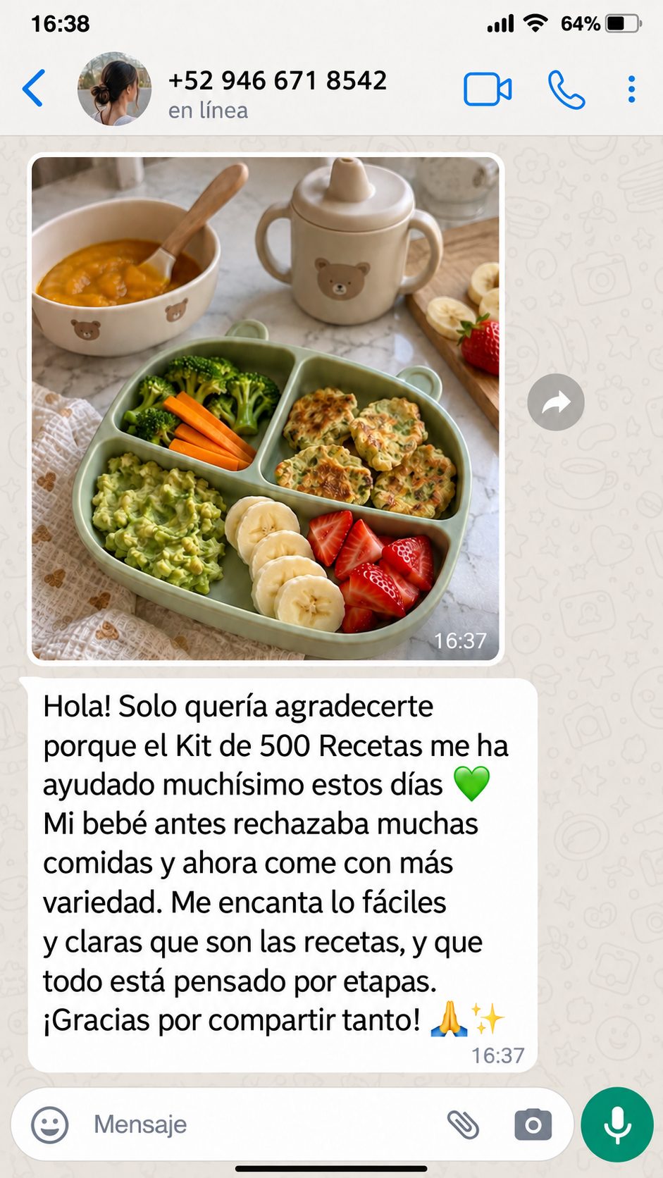 Captura de un mensaje real de una compradora del kit (2 de 4)