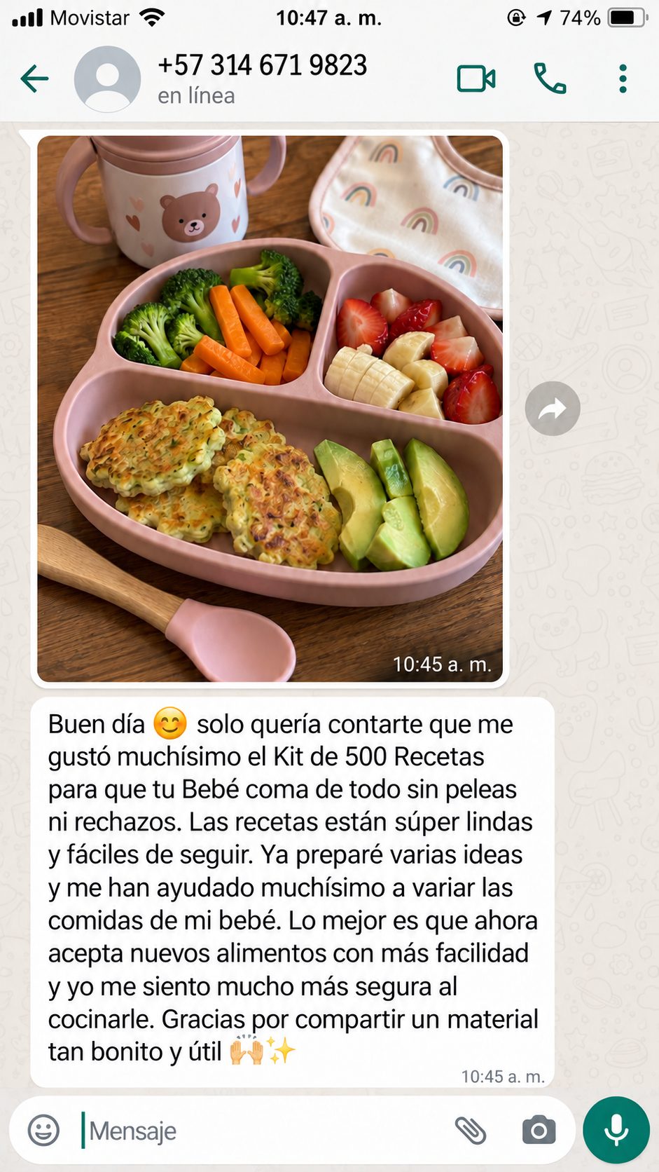 Captura de un mensaje real de una compradora del kit (3 de 4)